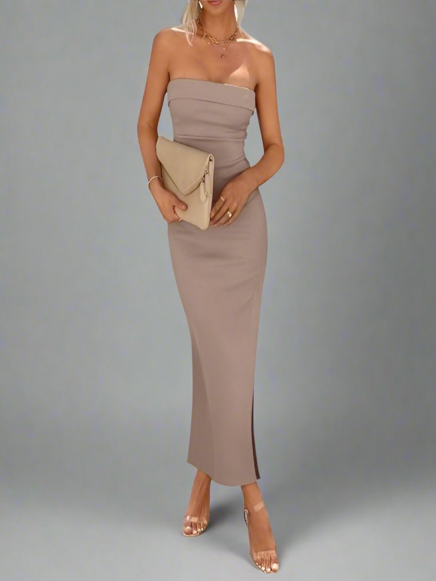 Prettygarden Strapless Bodycon Ribbed Maxi Dress - M