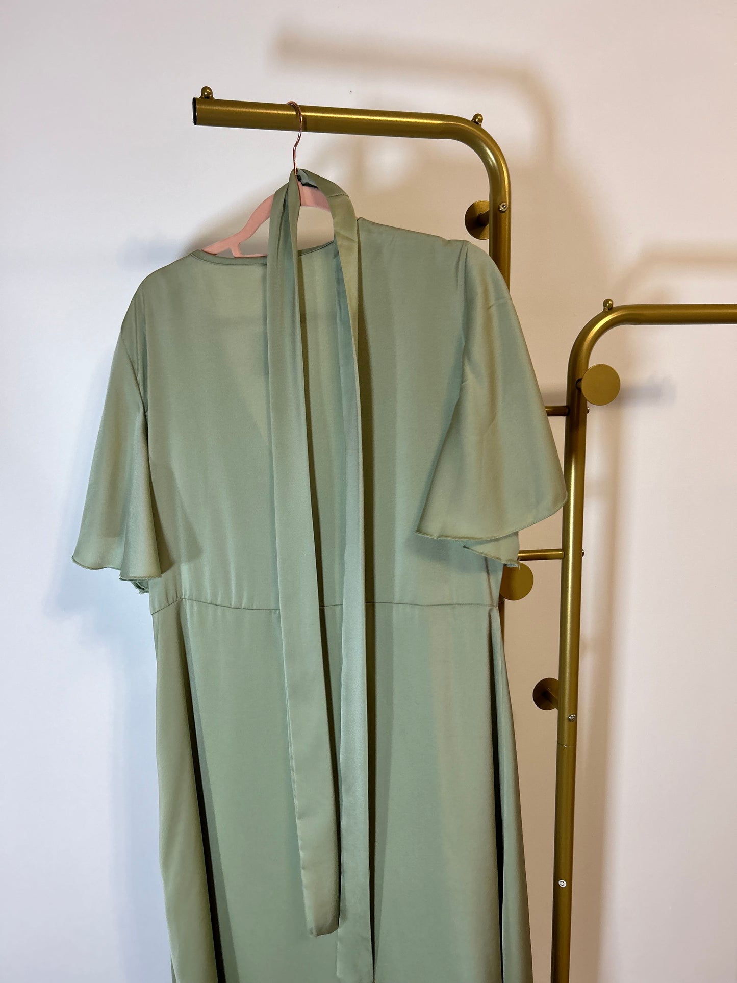 Butterfly Sleeve Knot Side Wrap Hem Dress - 2XL - Light Green