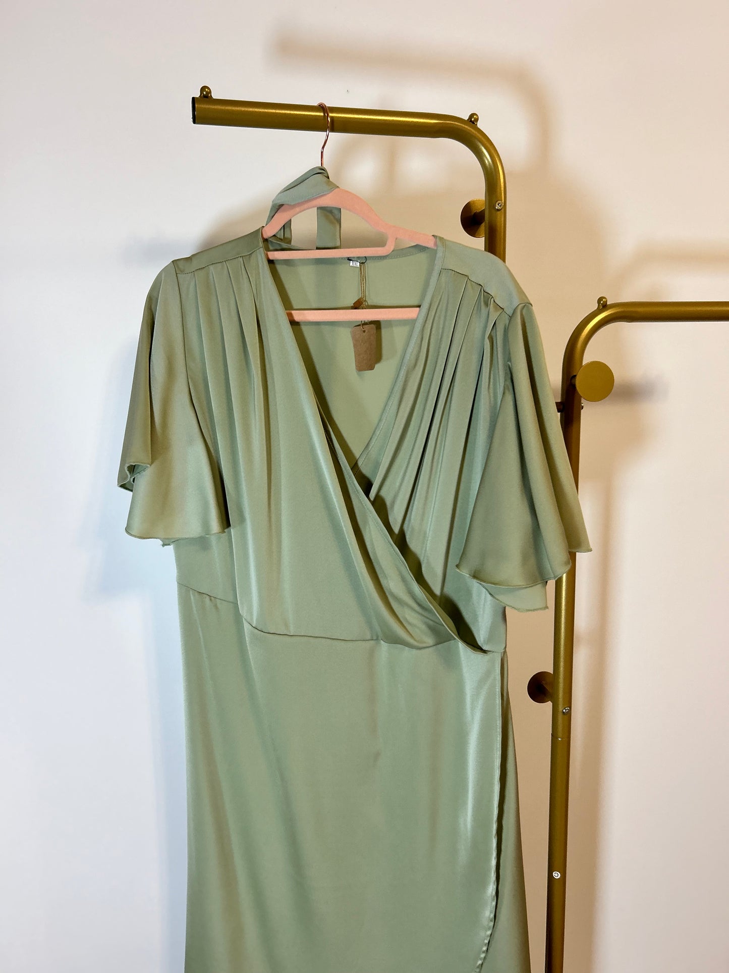 Butterfly Sleeve Knot Side Wrap Hem Dress - 2XL - Light Green