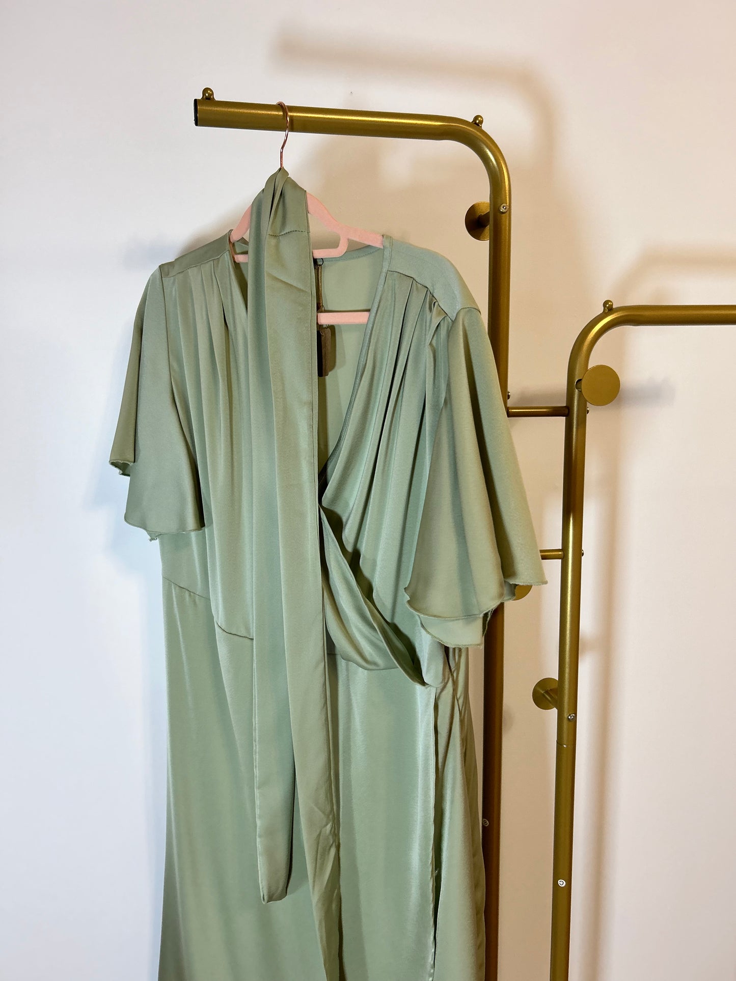 Butterfly Sleeve Knot Side Wrap Hem Dress - 2XL - Light Green