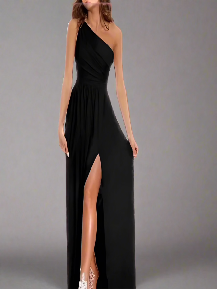 One Shoulder A-Line Side Slit Maxi Dress - 2XL