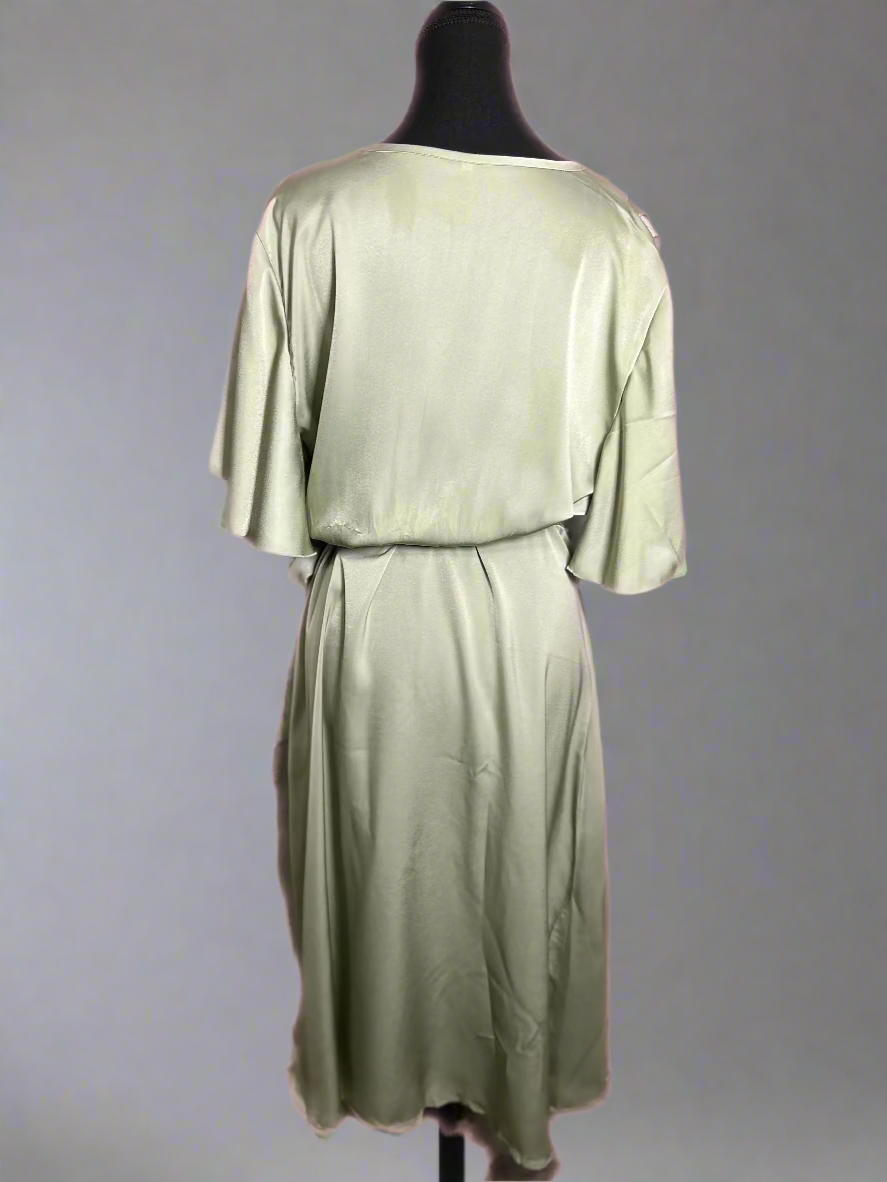 Butterfly Sleeve Knot Side Wrap Hem Dress - 2XL - Light Green