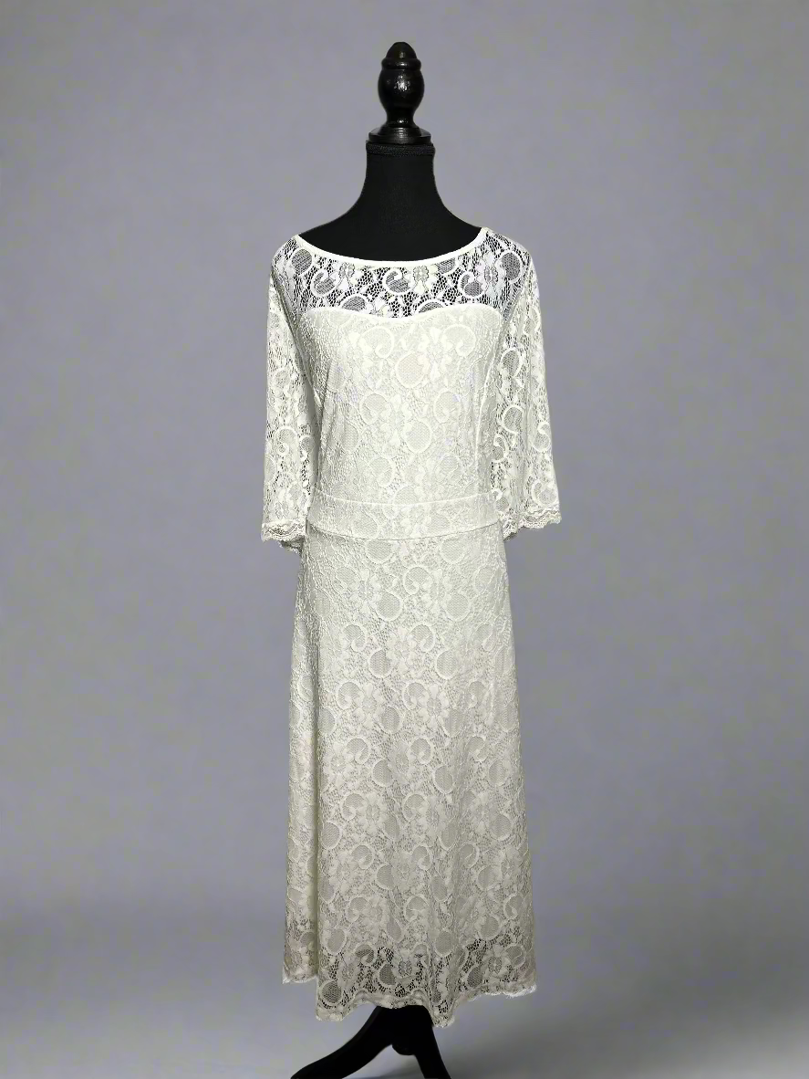 Pinup Lace Scooped Neckline Half Sleeve Midi Dress - 3XL