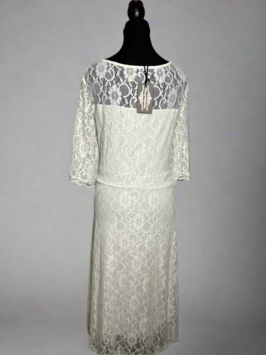 Pinup Lace Scooped Neckline Half Sleeve Midi Dress - 3XL